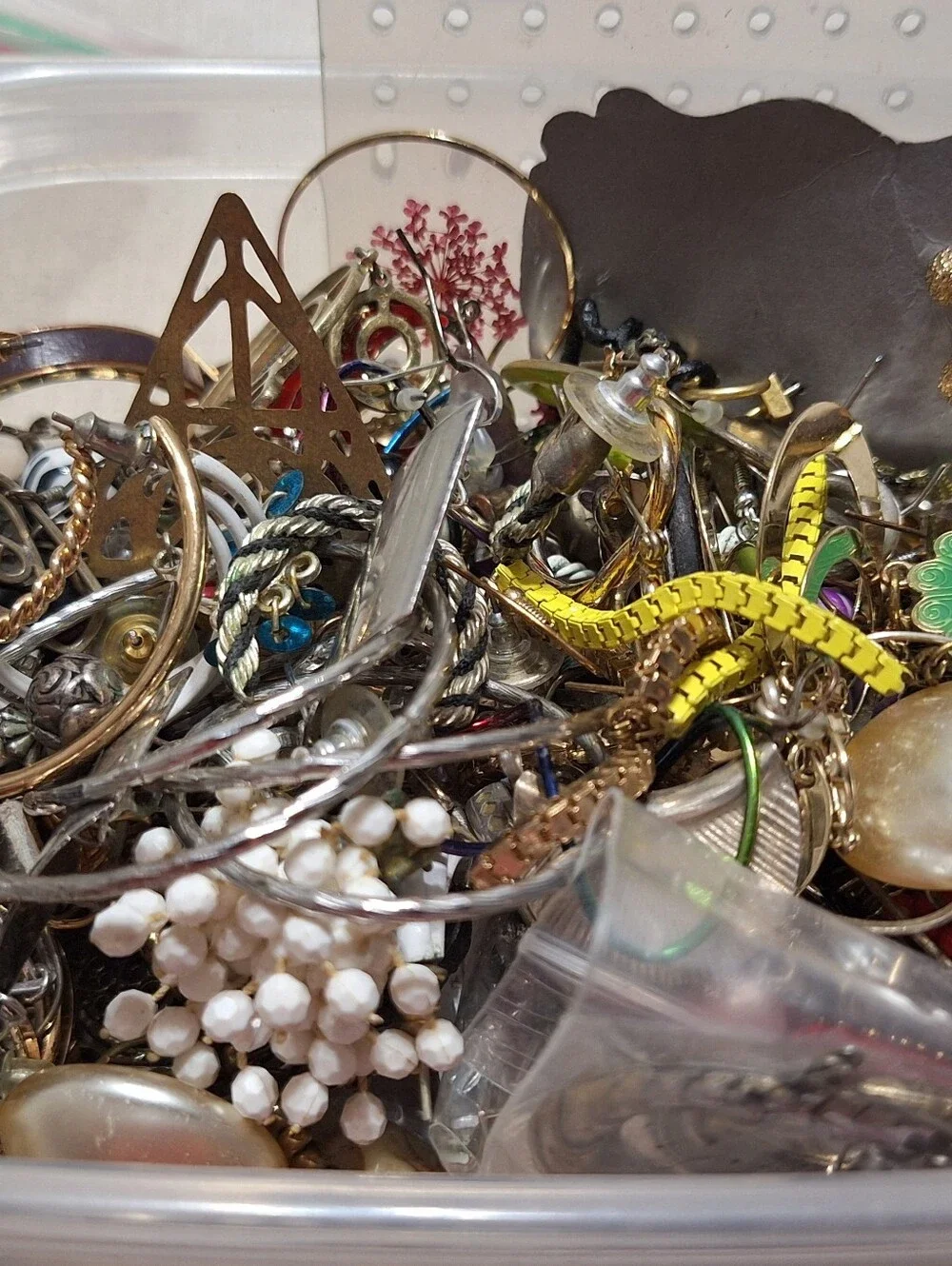 1.5 LBS Mixed Matched Earrings clip ons & pierced all colors - dig lot - vintage